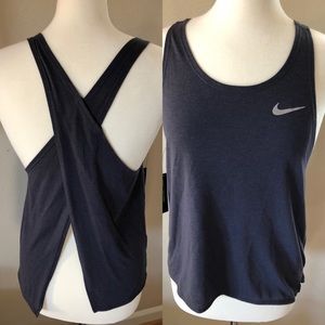 Nike Running criss cross open back blue/gray Tank
